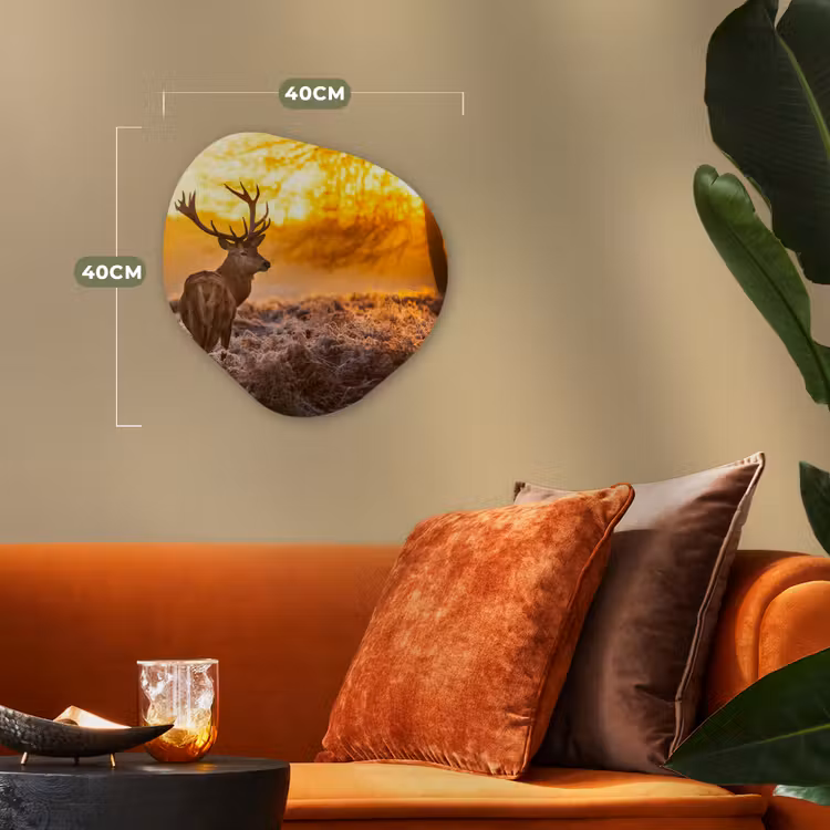 Hert - Dieren - Zonsondergang - Winter - Heide - Natuur Wandcirkel Organisch Forex 3mm klein -sfeer3