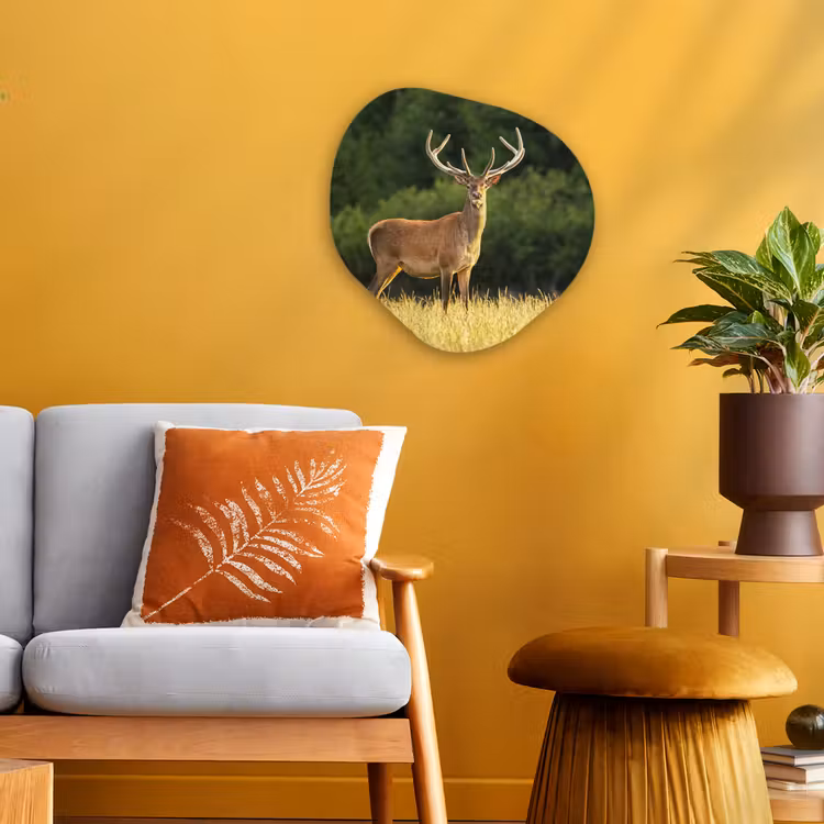 Hert - Gewei - Gras - Natuur - Dieren - Groen Wandcirkel Organisch Forex 3mm klein -sfeer4