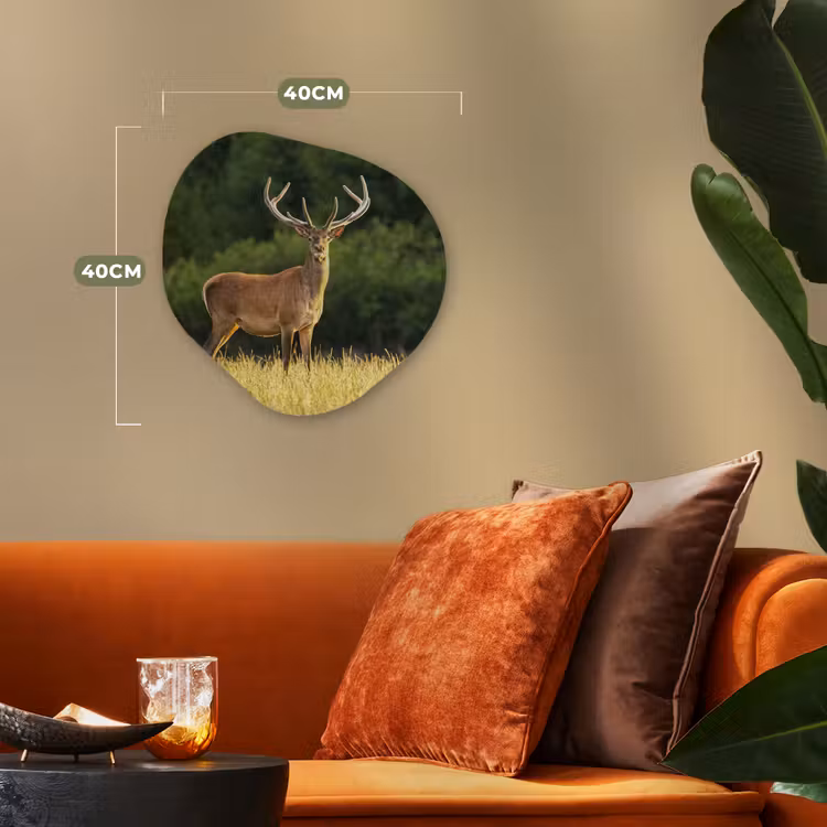 Hert - Gewei - Gras - Natuur - Dieren - Groen Wandcirkel Organisch Forex 3mm klein -sfeer3