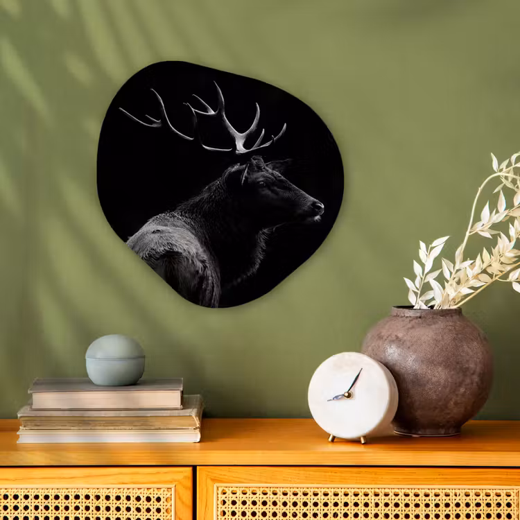 Hert - Zwart - Portret - Gewei - Dieren Wandcirkel Organisch Forex 3mm klein -sfeer2