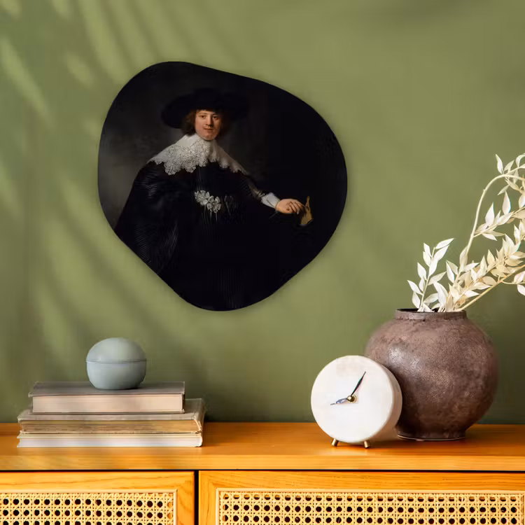 Het huwelijksportret van Marten Soolmans - Rembrandt van Rijn Wandcirkel Organisch Forex 3mm klein -sfeer2