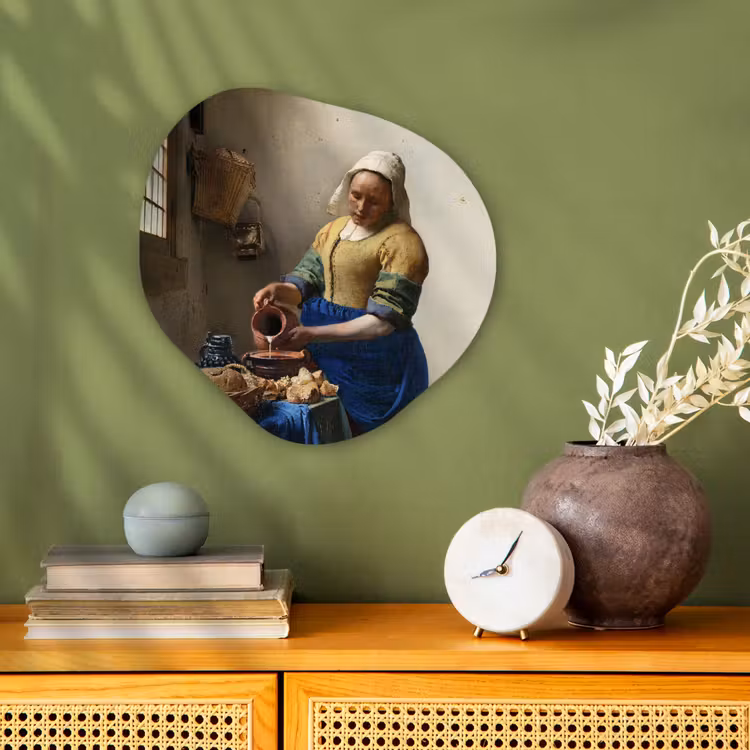 Het melkmeisje - Kunst - Oude meesters - Vermeer Wandcirkel Organisch Forex 3mm klein -sfeer2