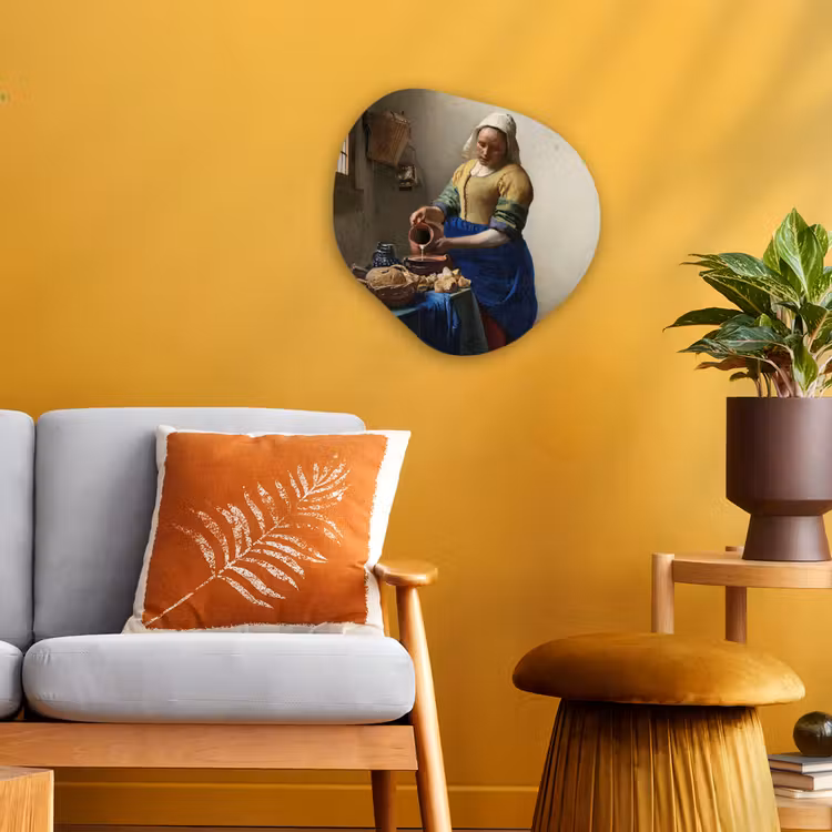 Het melkmeisje - Schilderij van Johannes Vermeer Wandcirkel Organisch Forex 3mm klein -sfeer4