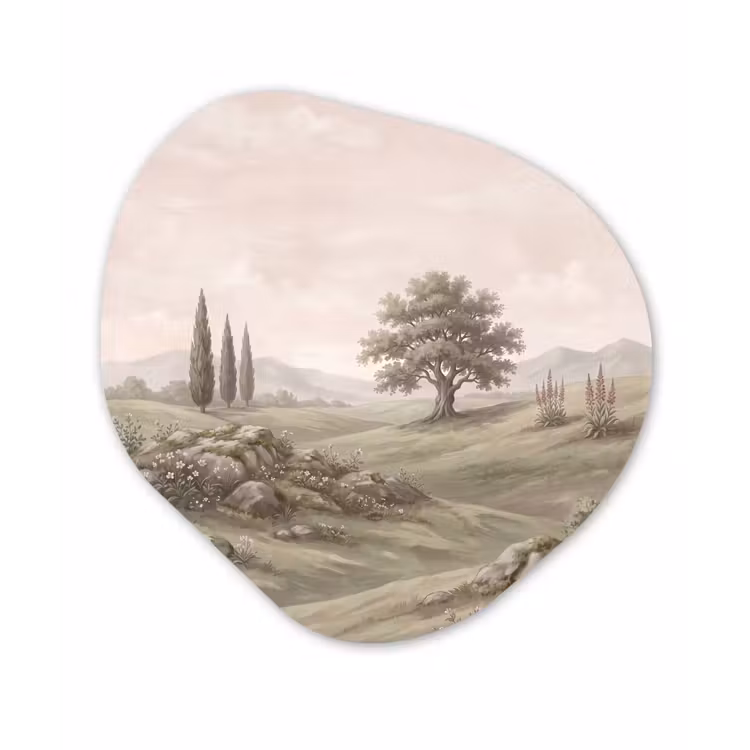 Heuvellandschap - Bomen - Natuur - Groen Wandcirkel Organisch Forex 3mm klein -3d