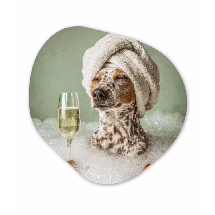 Hond - Bad - Champagne - Handdoek Wandcirkel Organisch Forex 3mm klein -3d