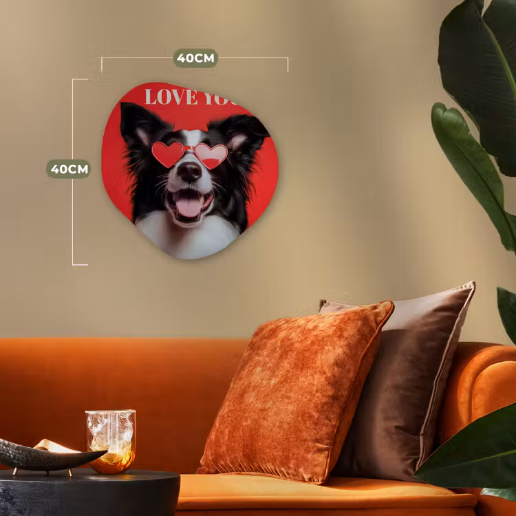 Hond - Hartjesbril - Loveyou - Rood Wandcirkel Organisch Forex 3mm klein -sfeer3