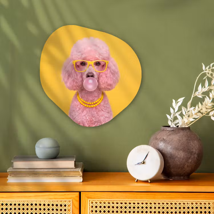 Hond - Kauwgum - Dieren - Modern - Roze Wandcirkel Organisch Forex 3mm klein -sfeer2