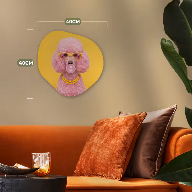 Hond - Kauwgum - Dieren - Modern - Roze Wandcirkel Organisch Forex 3mm klein -sfeer3
