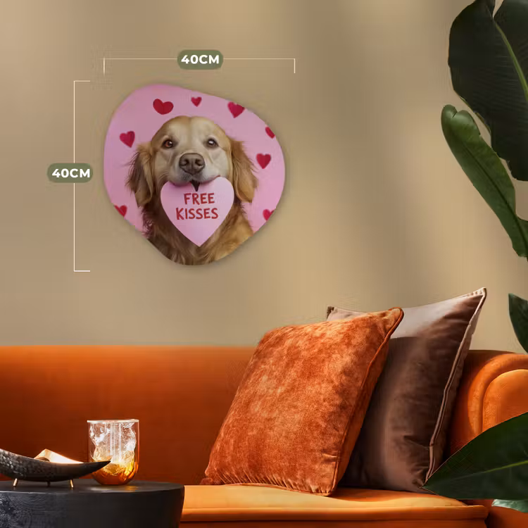 Hond - Kiss- Valentijn - Hartjes Wandcirkel Organisch Forex 3mm klein -sfeer3