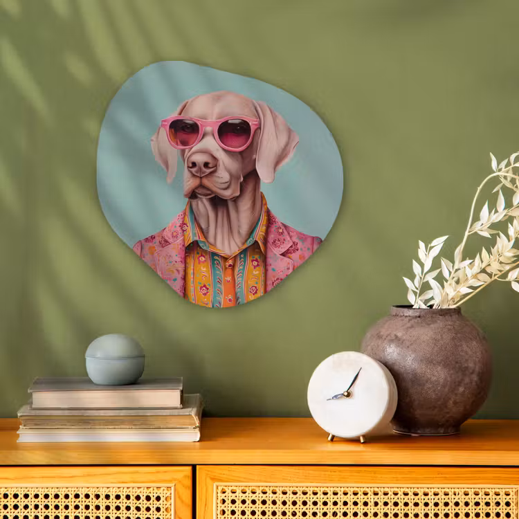 Hond - Overhemd - Bloemen - Bril Wandcirkel Organisch Forex 3mm klein -sfeer2