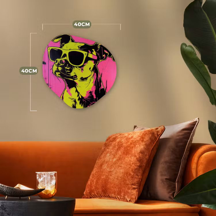 Hond - Zonnebril - Roze - Art Wandcirkel Organisch Forex 3mm klein -sfeer3