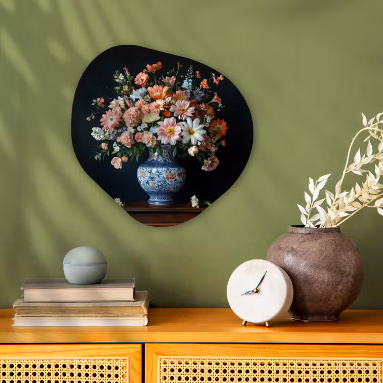 Hout - Vaas - Kleuren - Bloemen Wandcirkel Organisch Forex 3mm klein -sfeer2