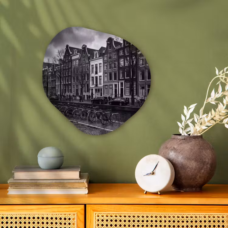 Huis - Gracht - Amsterdam - Architectuur - Zwart-wit Wandcirkel Organisch Forex 3mm klein -sfeer2