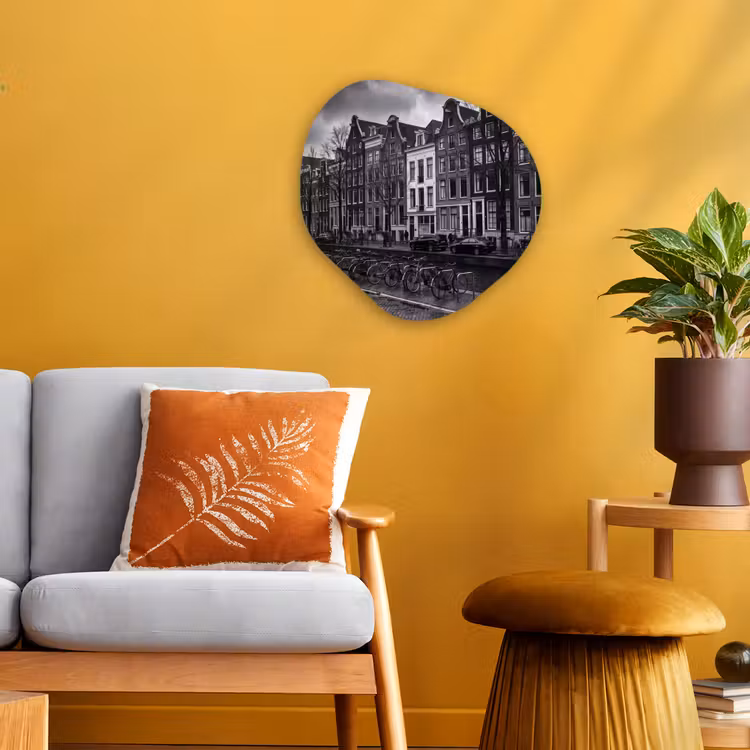 Huis - Gracht - Amsterdam - Architectuur - Zwart-wit Wandcirkel Organisch Forex 3mm klein -sfeer4