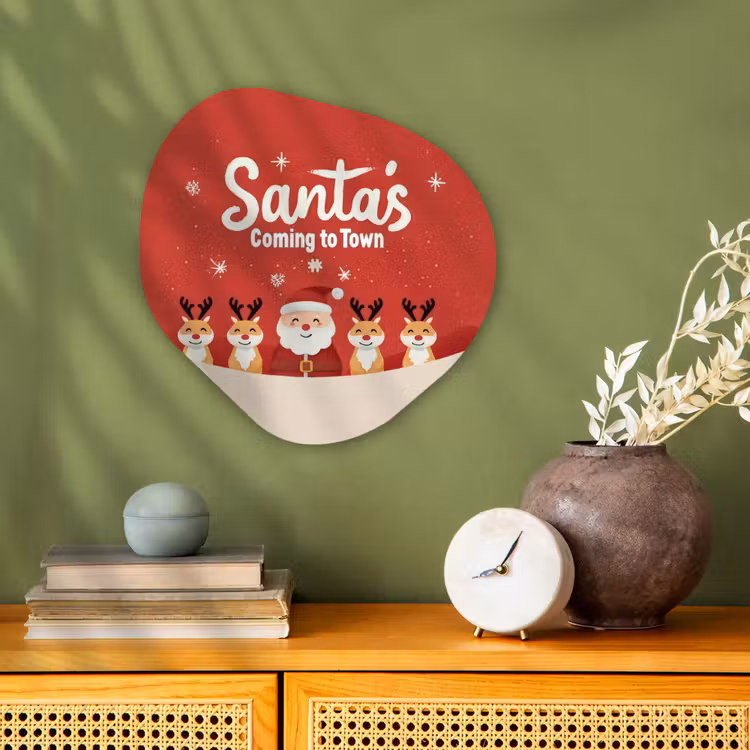 Illustratie - Kerstman - Rendieren - Rood Wandcirkel Organisch Forex 3mm klein -sfeer2