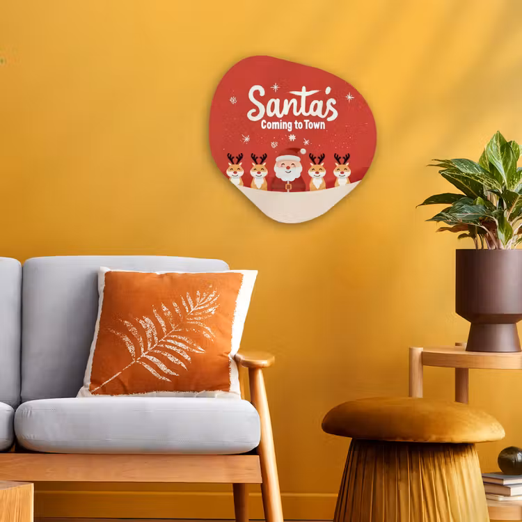 Illustratie - Kerstman - Rendieren - Rood Wandcirkel Organisch Forex 3mm klein -sfeer4