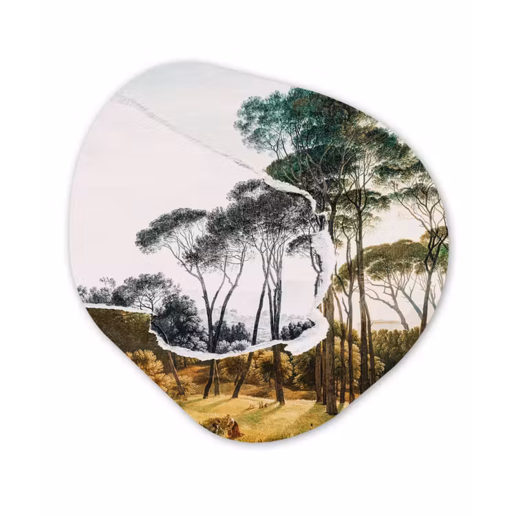 Italiaans landschap parasoldennen - Kunst - Hendrik Voogd - Schilderij - Zwart wit - Oude meesters Wandcirkel Organisch Forex 3mm klein -3d