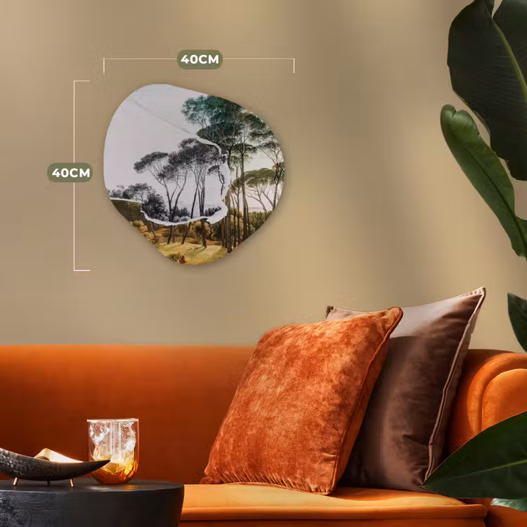Italiaans landschap parasoldennen - Kunst - Hendrik Voogd - Schilderij - Zwart wit - Oude meesters Wandcirkel Organisch Forex 3mm klein -sfeer3