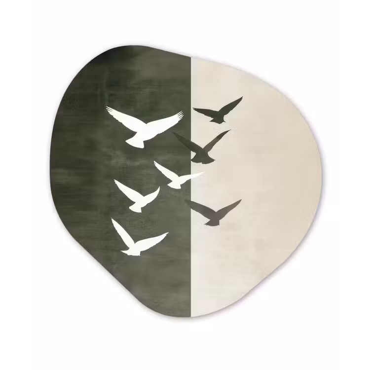 Japandi - Vogel - Groen Wandcirkel Organisch Forex 3mm klein -3d