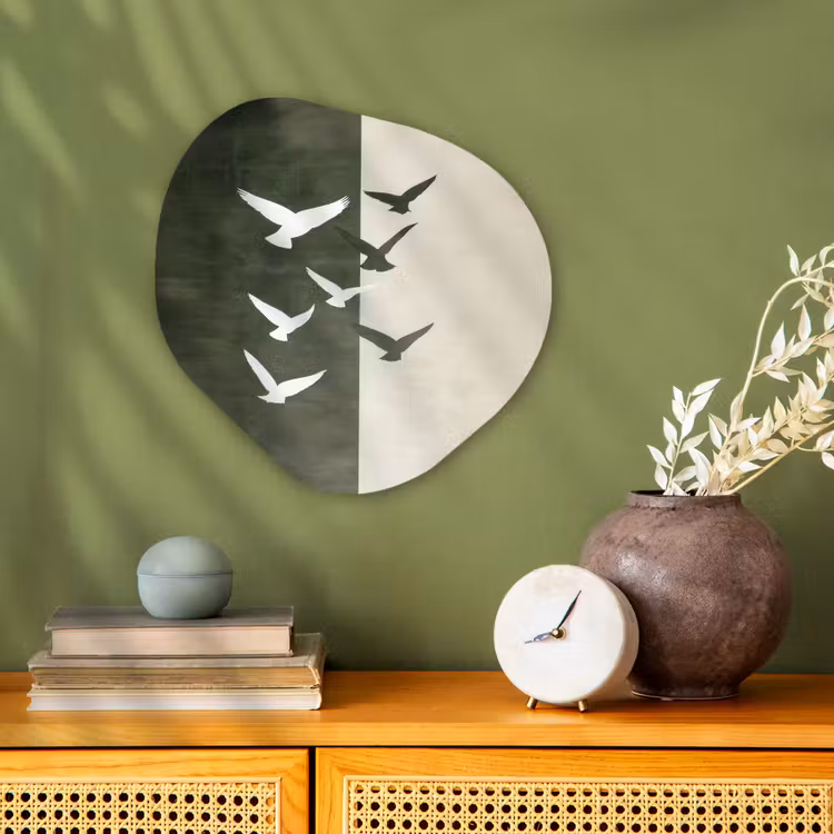 Japandi - Vogel - Groen Wandcirkel Organisch Forex 3mm klein -sfeer2