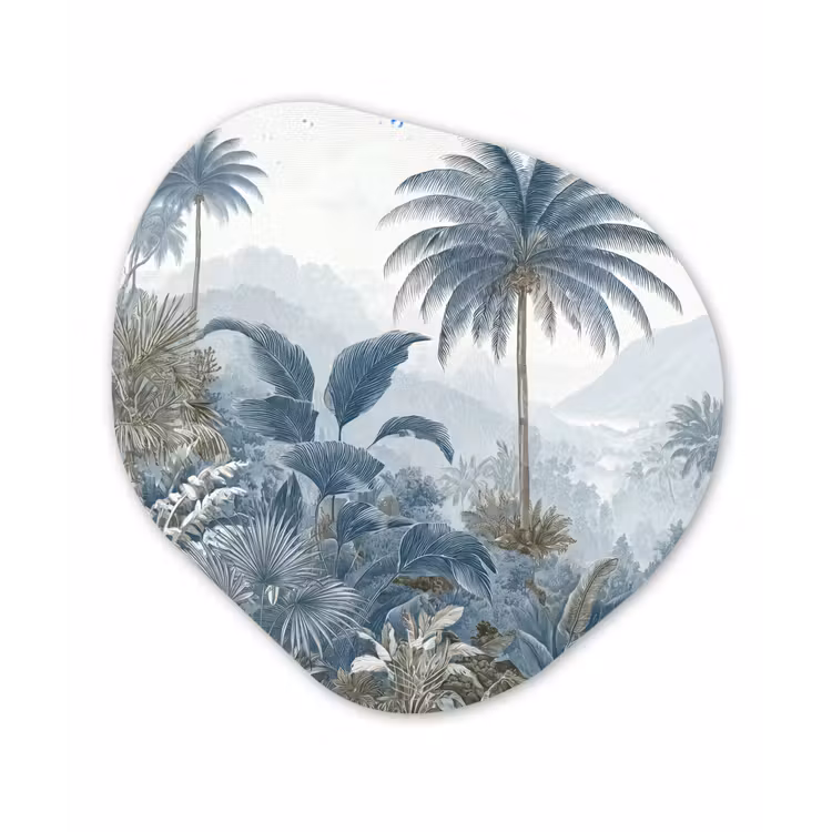 Jungle - Modern - Blauw - Groen Wandcirkel Organisch Forex 3mm klein -3d