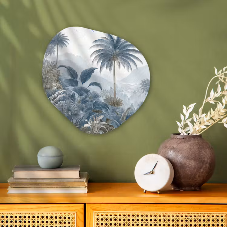 Jungle - Modern - Blauw - Groen Wandcirkel Organisch Forex 3mm klein -sfeer2