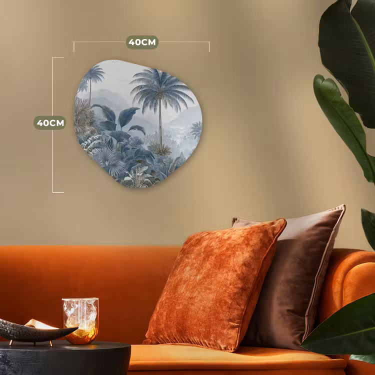 Jungle - Modern - Blauw - Groen Wandcirkel Organisch Forex 3mm klein -sfeer3
