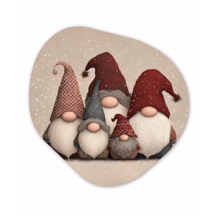 Kabouters - Kerst - Sneeuw - Puntmutsen Wandcirkel Organisch Forex 3mm klein -3d