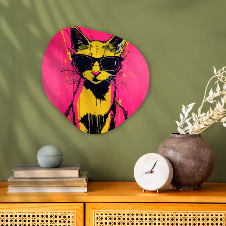 Kat - Art - Zonnebril - Roze Wandcirkel Organisch Forex 3mm klein -sfeer2