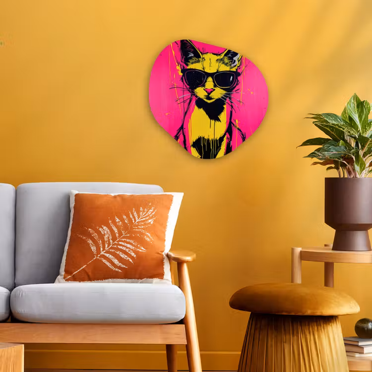 Kat - Art - Zonnebril - Roze Wandcirkel Organisch Forex 3mm klein -sfeer4
