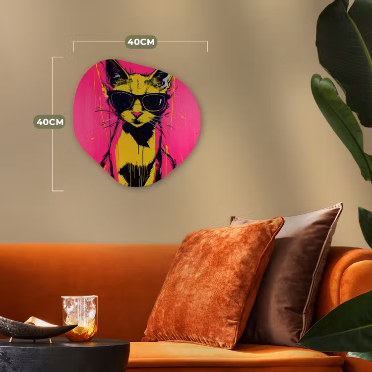 Kat - Art - Zonnebril - Roze Wandcirkel Organisch Forex 3mm klein -sfeer3