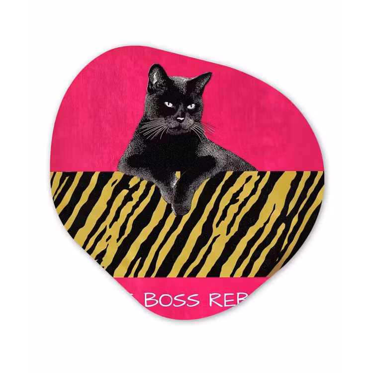 Kat - Baas - Roze - Tijgerprint Wandcirkel Organisch Forex 3mm klein -3d