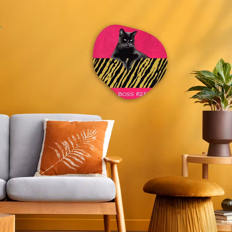 Kat - Baas - Roze - Tijgerprint Wandcirkel Organisch Forex 3mm klein -sfeer4