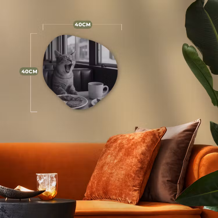 Kat - Koffie - Brood - Zwart Wandcirkel Organisch Forex 3mm klein -sfeer3