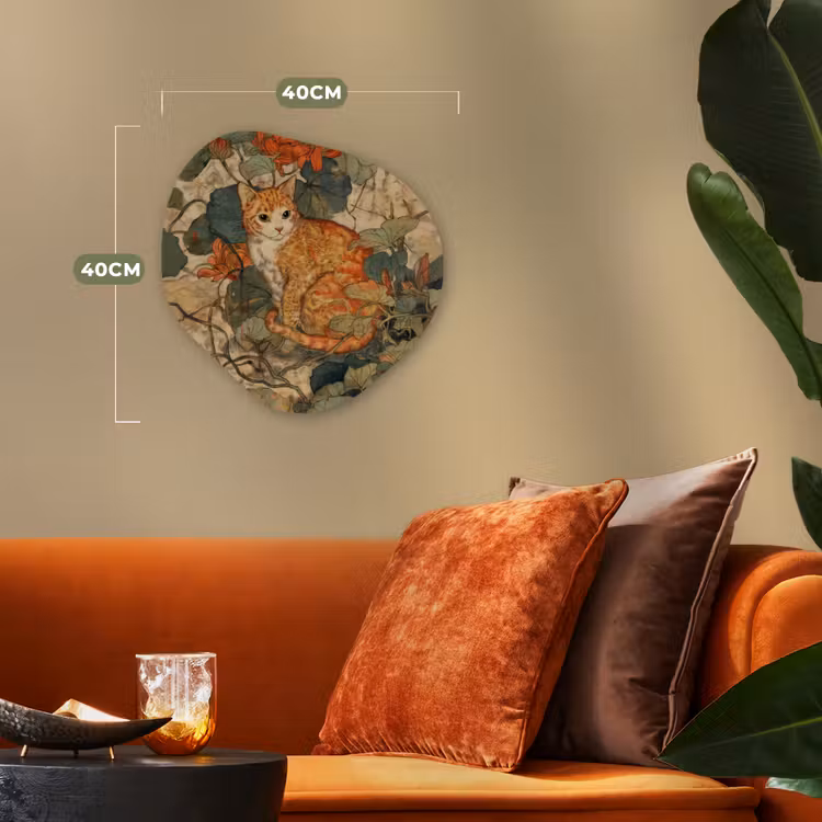 Kat - Sierlijk - Bloemen Wandcirkel Organisch Forex 3mm klein -sfeer3