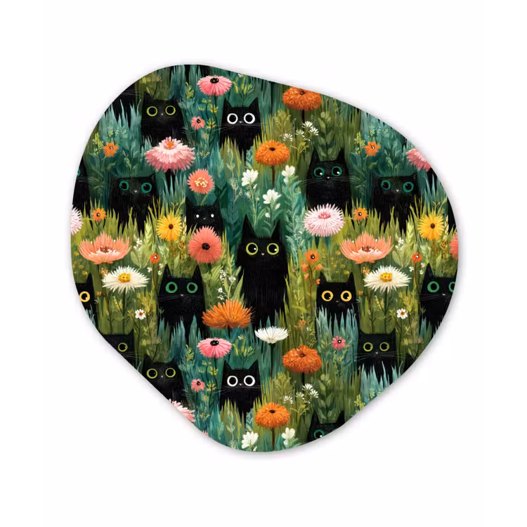 Katten - Bloemen - Kleurrijk Wandcirkel Organisch Forex 3mm klein 629 -3d