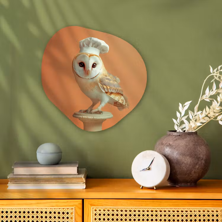 Kerkuil - Koksmuts - Oranje - Vogel Wandcirkel Organisch Forex 3mm klein -sfeer2