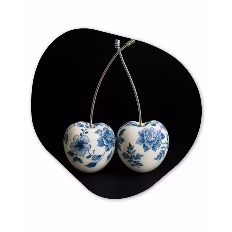Kersen - Delfts blauw - Fruit Wandcirkel Organisch Forex 3mm klein -3d
