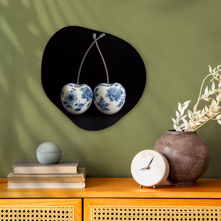Kersen - Delfts blauw - Fruit Wandcirkel Organisch Forex 3mm klein -sfeer2