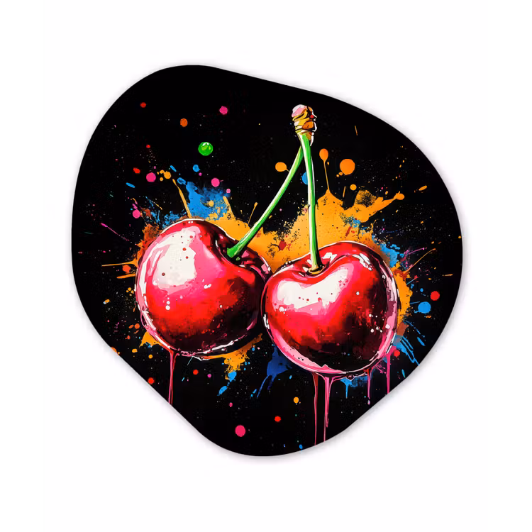 Kersen - Fruit - Graffiti - Verf - Abstract - Modern - Kleurrijk Wandcirkel Organisch Forex 3mm klein -3d