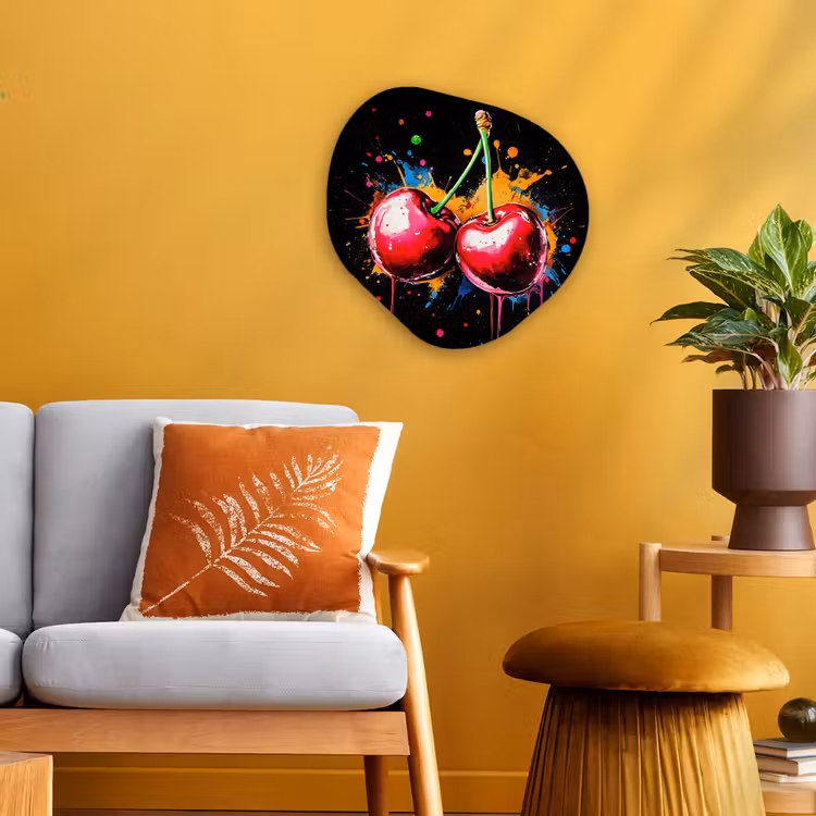 Kersen - Fruit - Graffiti - Verf - Abstract - Modern - Kleurrijk Wandcirkel Organisch Forex 3mm klein -sfeer4
