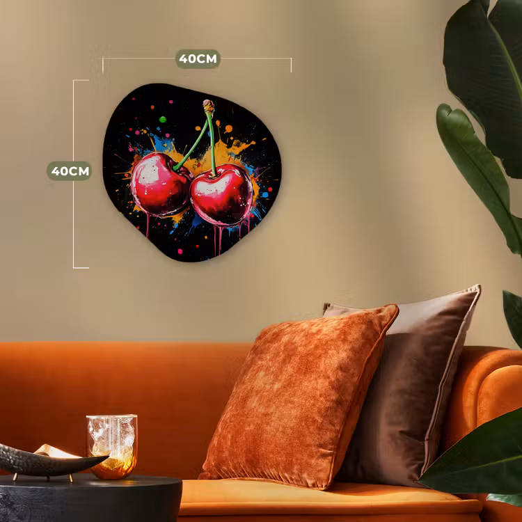 Kersen - Fruit - Graffiti - Verf - Abstract - Modern - Kleurrijk Wandcirkel Organisch Forex 3mm klein -sfeer3