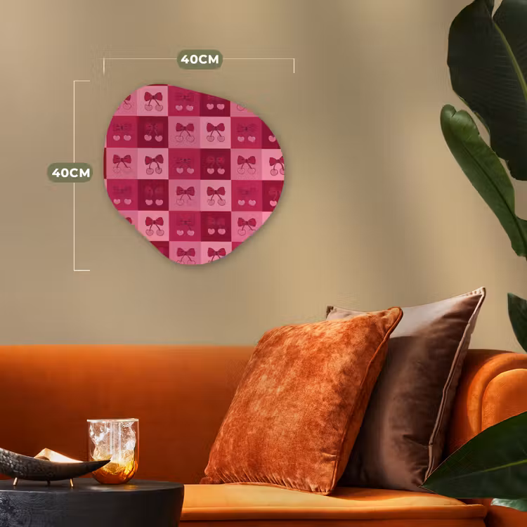 Kersen - Strikjes - Speels - Roze - Bordeaux Wandcirkel Organisch Forex 3mm klein 629 -sfeer3