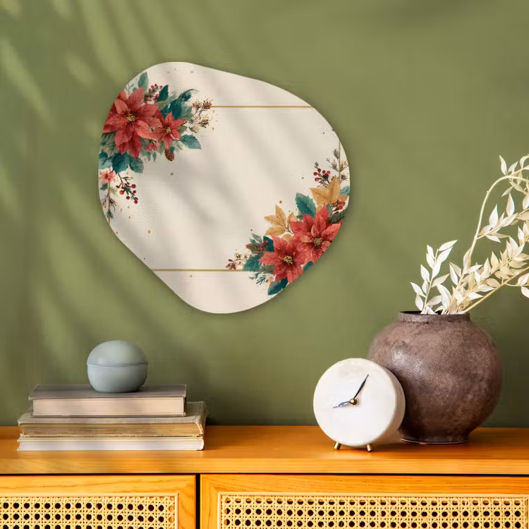 Kerst - Poinsettia - Omlijsting - Kleurrijk Wandcirkel Organisch Forex 3mm klein -sfeer2