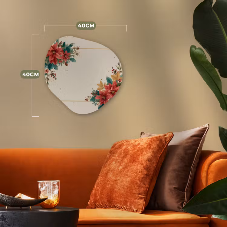 Kerst - Poinsettia - Omlijsting - Kleurrijk Wandcirkel Organisch Forex 3mm klein -sfeer3