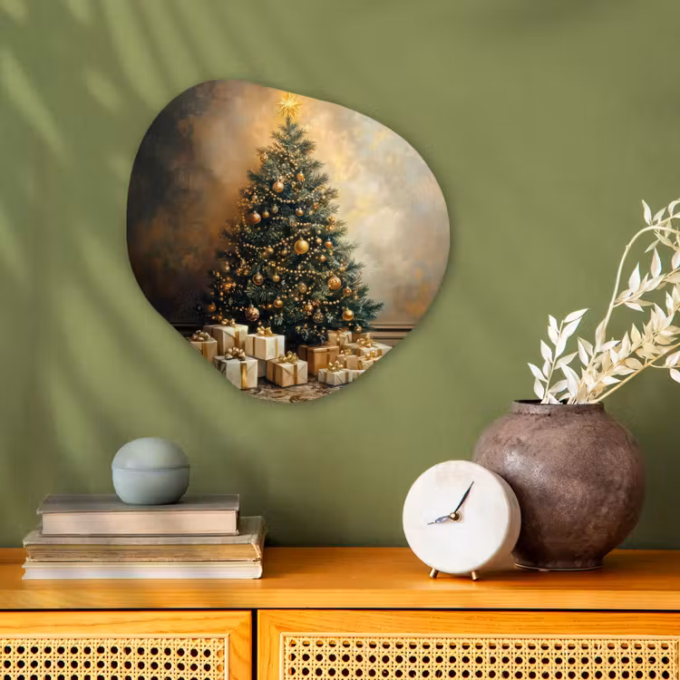 Kerstboom - Cadeaus - Goud Wandcirkel Organisch Forex 3mm klein -sfeer2