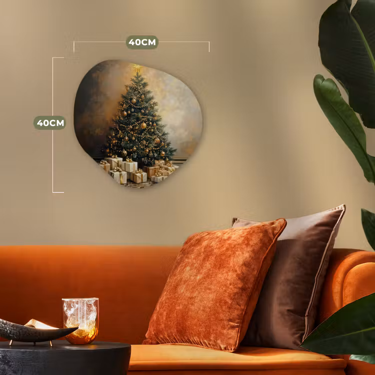 Kerstboom - Cadeaus - Goud Wandcirkel Organisch Forex 3mm klein -sfeer3