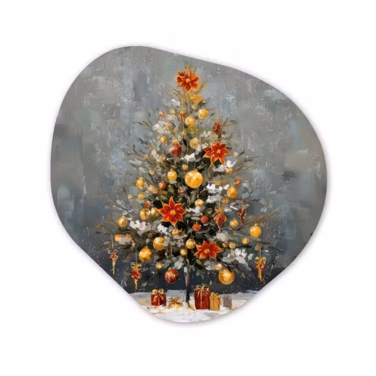 Kerstboom - Cadeaus - Rood - Goud Wandcirkel Organisch Forex 3mm klein -3d