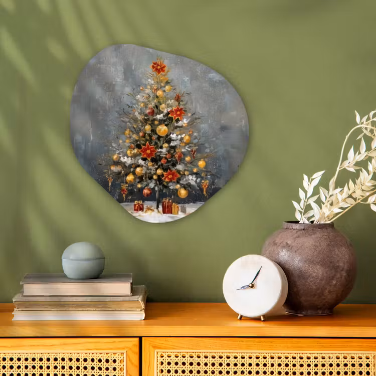 Kerstboom - Cadeaus - Rood - Goud Wandcirkel Organisch Forex 3mm klein -sfeer2