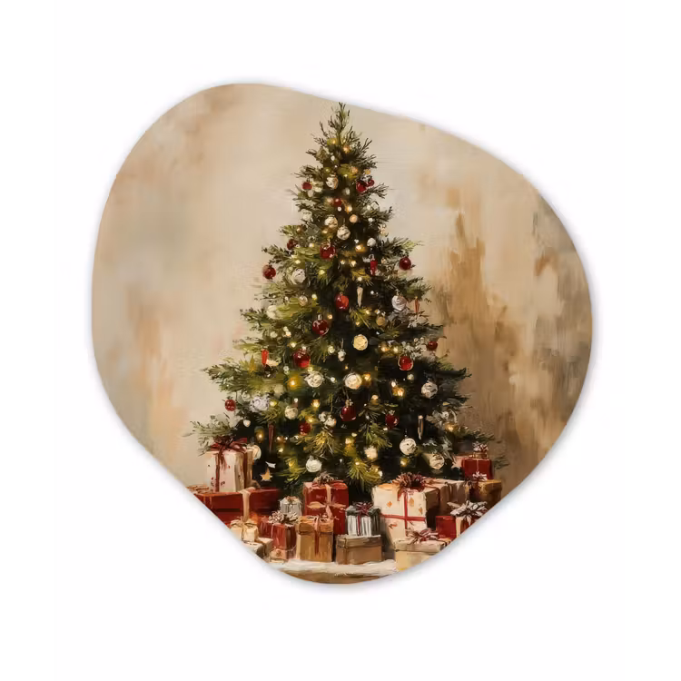 Kerstboom - Versierd - Kleurrijk Wandcirkel Organisch Forex 3mm klein -3d